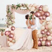 60包12英寸复古腮红粉色气球，灰粉色金属铬玫瑰金白色沙色裸色气球，适用于新娘送礼会、女孩派对、波西米亚风生日、婚礼装饰用品，复古主题乳胶气球，派对必备 - 彩色 - 查看 5