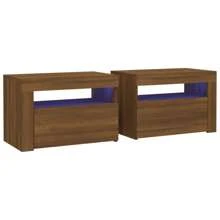 Table de chevet 2 pièces avec , bois marron, 60x35x40 cm