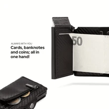 Portafoglio in fibra di carbonio, porta carte di credito, porta monete, portafoglio uomo RFID, in metallo sottile e minimale, piccolo portafogli nero, portafoglio in metallo