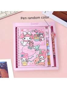 Sanrio Cartoon Sanrio Notepad Stationery Set Gift Box, Including Kuromi, Cinnamoroll, My Melody Coil Notebook, Pens, Stationery Set, Sanrio Planner, Suitable For Students, Kids, Birthday, Valentine's Day, Easter, New Year 2025, Back To School Gift (Random Style & Color)