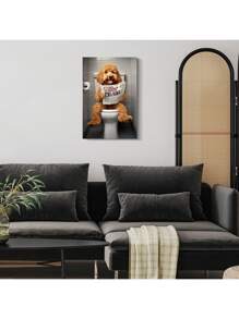 1 Pc Bathroom Book Funny Dog Poster Bathroom Decor Home Room Decor Wooden Framed Canvas Painting -  Thickness 2.25cm/0.9inch,Home Gift Decoration, Room Decoration Aesthetic, Wall Decoration Art, Perfect Gift, Autumn And Winter Wall Decoration, Living Room Decoration, Bedroom Decoration, Kitchen Decoration, Entry Decoration, Bathroom Decoration, Direct Wall Painting, High Quality Wall Painting Poster - 彩色 - 查看 3