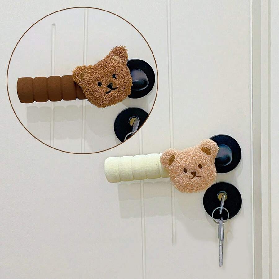 zootime 1 pieza Funda para perilla de puerta con diseño de oso de peluche en color caqui/marrón/beige, estilo sencillo e inspirador, gruesa, anti-colisión, anti-estática, adecuada para dormitorio, sala de estar, guardería, decoración de jardín
