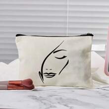 1 件亚麻休闲风格拉链化妆包 - “独立女性”化妆包、可手洗旅行洗漱包、海滩节日礼物、化妆旅行包