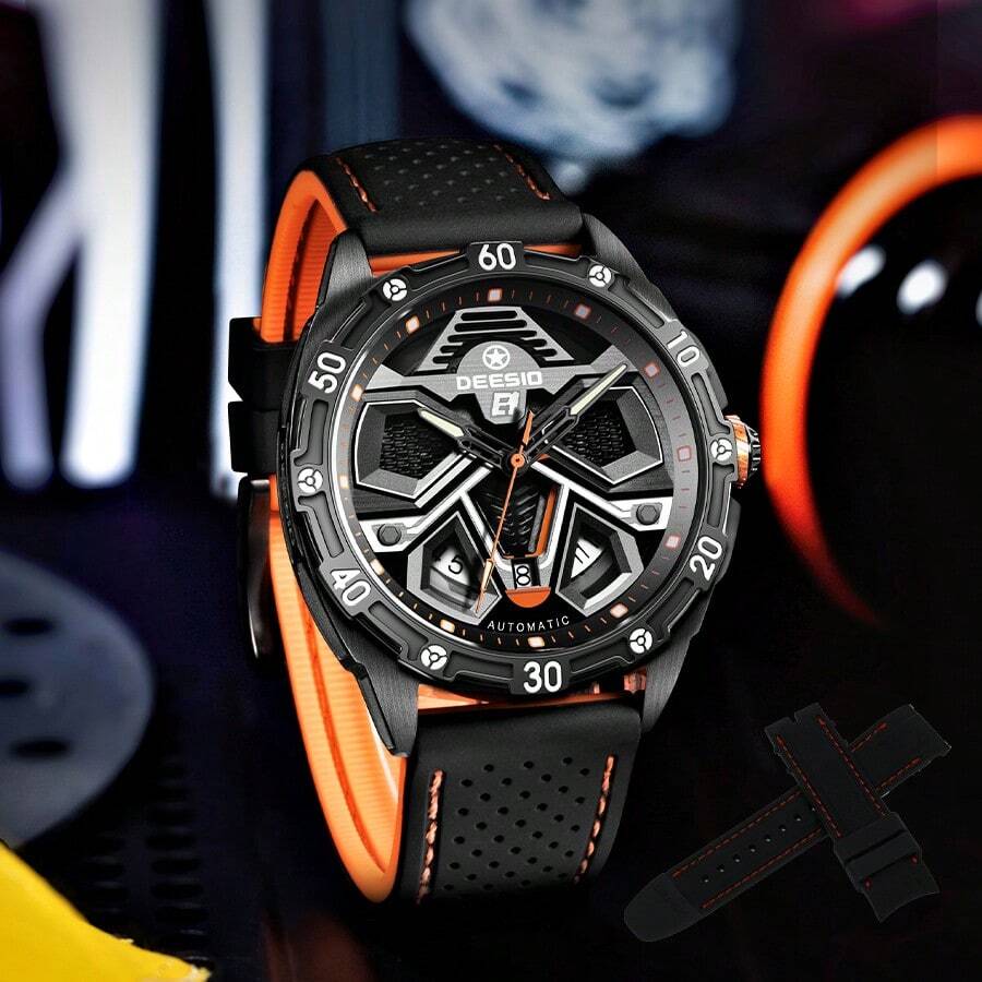 Deesio Automatic Mechanical Movement Watch, Male Innovative Design, Waterproof Function, Essential For Back To School Season,Fathers Day Gifts - Blue - View 1