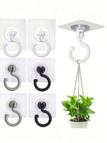 1/2/6pcs Rotating Ceiling Hooks, Easy Installation Without Drilling, Adhesive Hooks For Hanging Plants, Lanterns, Wind Chimes, Modern Ceiling Decor With Utility Hooks, Suitable For Bathroom, Kitchen, Outdoor Basket Storage