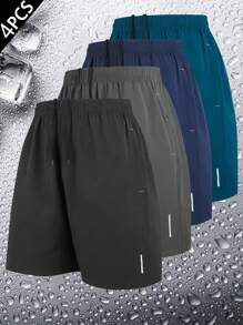 4 Stücke Set sommerlicher, lässiger und modischer, schnell trocknender Herren-Shorts für Sport, Laufen, Fitness und Strandmode, mit reflektierendem Druckdesign, das perfekte Geschenk für deinen Freund