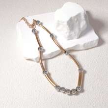 1pc Fashionable High-End Copper Alloy Beaded Necklace, Casual Daily Wear For Women
