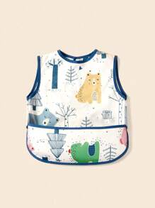 1 件可爱印花图案婴儿围兜，耐污易清洗无袖围兜