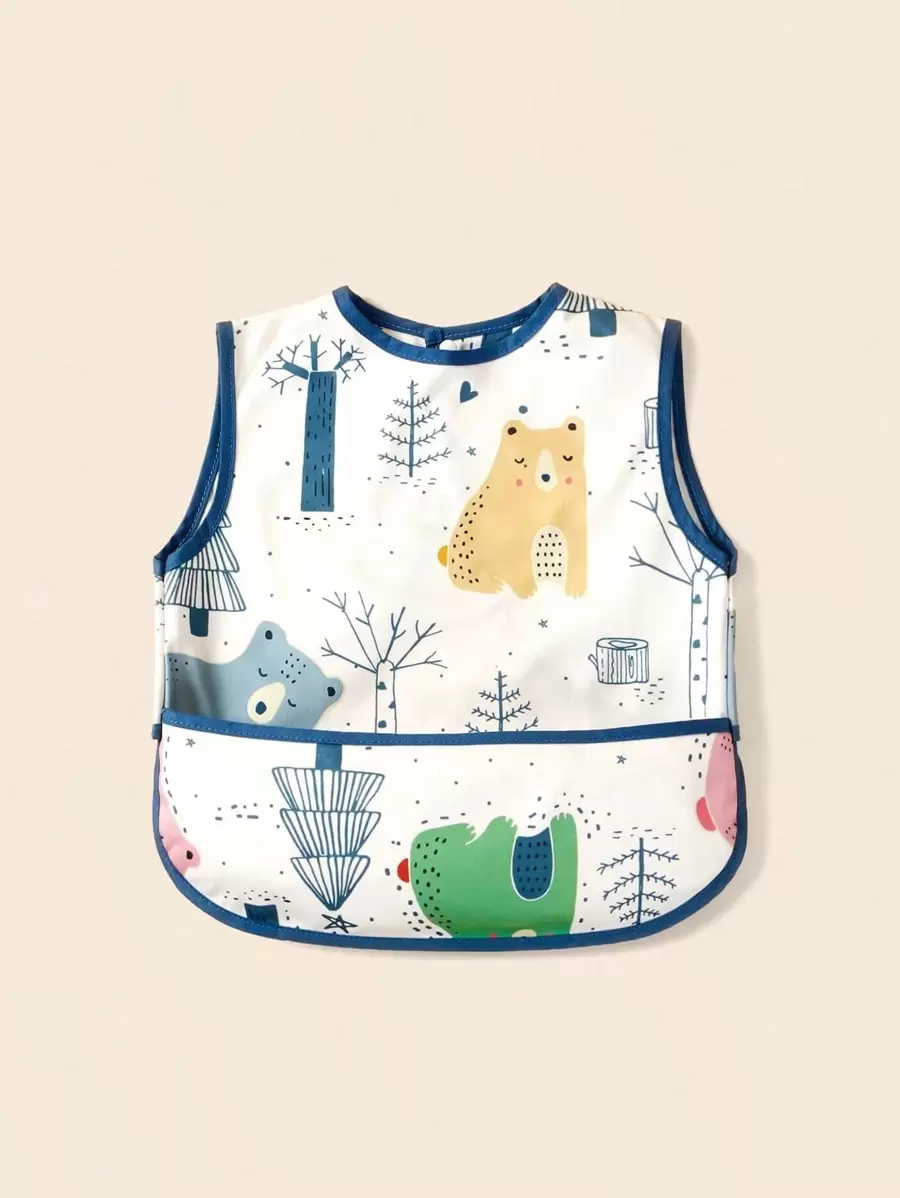 1 件可爱印花图案婴儿围兜，耐污易清洗无袖围兜