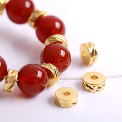 Abalorios espaciadores de 4/5/6mm chapados en oro de 18K para hacer joyas, separadores de cuentas para pulseras, cuentas redondas de metal, accesorios de bisutería DIY