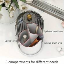 Plastic Rotating 360° Makeup Brush Holder With Cover, Non-Electric, Suitable For Vanity Makeup Storage