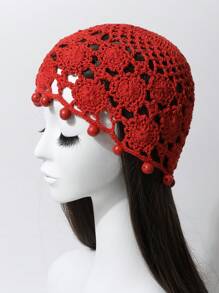 1 buc. șapcă fără boruri din croșetat, lucrată manual, cu mărgele, pentru femei, tricot subțire exotic de epocă pentru primăvară/vară