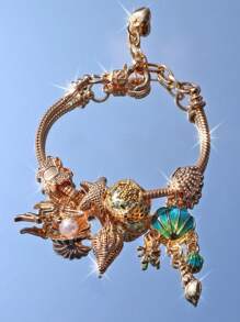 سوار الشرفة المستوحى من أعماق البحر الأزرق بقلادة نجم البحر والصدف، سوار الشرفة بالطراز البوهيمي الأنيق، سوار الشرفة أرض الأحلام السحرية ، قطعة واحدة - الأزرق - مشاهدة 3