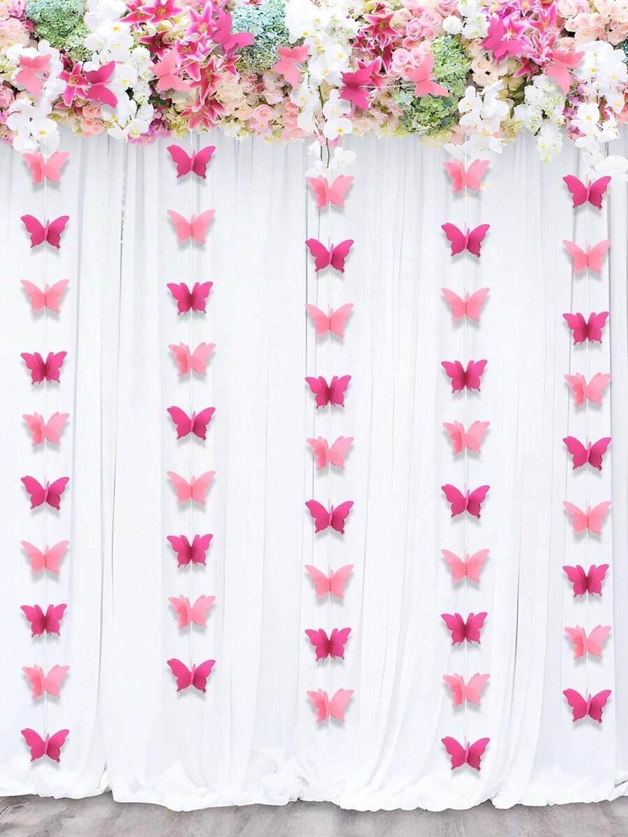 3 米 3D 粉色蝴蝶横幅，适用于婚礼、生日悬挂花环纸彩旗横幅订婚新娘送礼会派对装饰