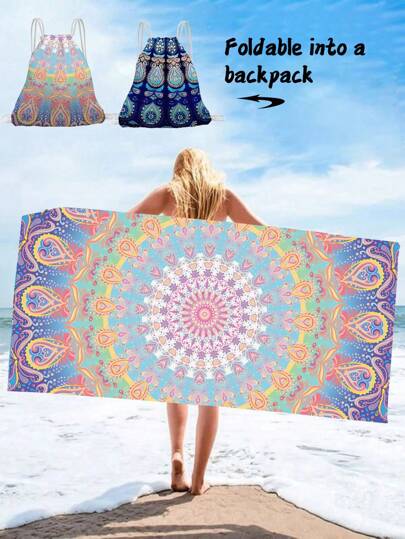 250gsm超细纤维速干吸水彩色孔雀或曼陀罗图案沙滩垫、瑜伽垫、防晒披肩，适合旅行、露营、游泳等户外运动。1条70*140浴巾、沙滩巾、裹巾，或1条90*180超大浴巾、沙滩巾。夏季旅行、度假海滩必备
