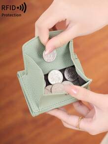 MIYIN Simple RFID Blocking Small Coin Purse Mini Pocket Wallet For Daily Solid Color Litchi Embossed Small Wallet With Card Slot For Credit Card/ ID Card/ Money/ Cash/ Money Lightweight Portable Compact Trifold Card Holder For Men And Woman - Green - View 6