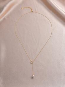 1 pieza Collar con perla natural bañado en oro de 18K para mujer, diseño tipo Y para primavera/verano