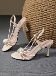 Pointed Toe Thin Heel Strap Buckle Decoration High Heel Sandals For Women, Versatile Party Pumps