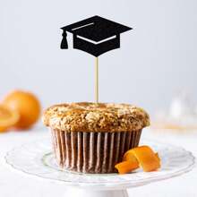 12/24 pièces Décoration pour cupcake de remise des diplômes - Casquette de remise des diplômes pailletée, diplôme de remise des diplômes, décoration pour cupcake - Décorations de gâteau pour fête de remise des diplômes de la classe de 2025