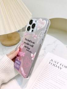 New Porous Feather Chiffon IMD Gradient PC+TPU Integrated Glossy Gradient Love Bow Slogan Painting Anti-Fall Phone Case Compatible With IPhone 16/16 Pro/16 Pro Max/15 Pro Max Phone Cases, Exclusive High-End Soft Protective Covers Compatible With IPhone 14 Pro, 13 Pro Max, 11, 12 Pro, 15 Plus And Galaxy A04 - Multicolor - View 5