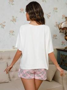 2pcs Women Star Pattern Pajama Set, Loose Fitting Top, Fashion Sleepwear Set, Spring/Summer