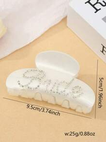1pc Women White Diamond Embellished Semi-Circular Claw Hair Clip, Elegant Hair Styling Accessory For Daily Wear And Outgoing