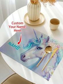 1pc Customized Flower & Text Design Dining Table Mat, Heat Resistant Kitchen Place Mat, Personalized For Parties, Home, Dining Room - Baby Pink - View 14