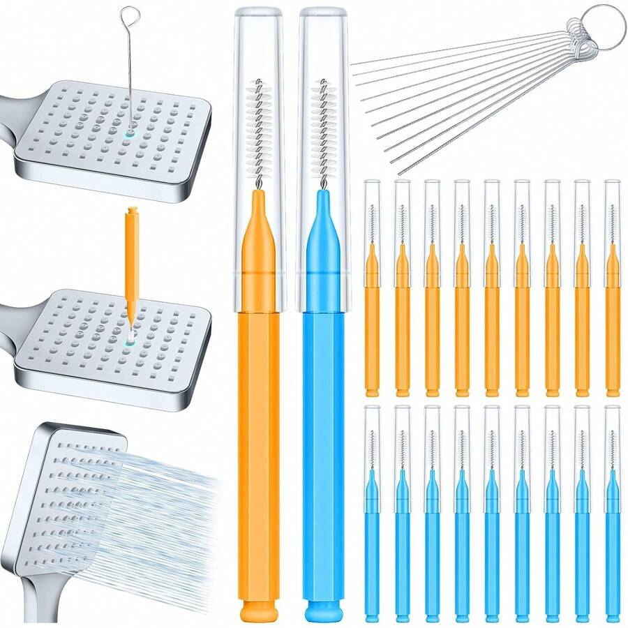 Herramienta limpiadora de cabezal de ducha, boquilla de orificio pequeño, limpiador de cabezal de ducha para boquilla pequeña, azul naranja, 30 unidades - 1 - Ver 1