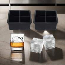 1Pc Large Silicone Ice Cube Tray Mold With 4, 6, 8, 15 Compartments, Removable Lid. This Reusable Ice Cube Tray Mold Is Great For Chilling, Making It An Essential Kitchen Tool And Apartment Essential, Especially For Christmas Parties. Grid Large Silicone Ice Cube Tray Mold, Square Ice Cube Trays, Diy Frozen Drink Molds, Easy Release Ice Cube Trays For Home And Bar - Black - View 2