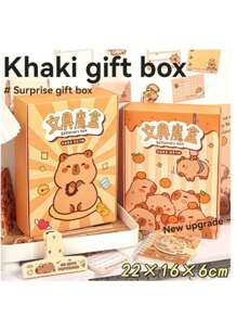1 caja (8-10 piezas/caja) Bolsas ciegas de papelería de Capybara, cajas ciegas de sorpresa de Muskrat, set de regalo navideño lindo, cajas de sorpresa escolares, del hogar y de fiesta, pequeños regalos de regreso a la escuela (el peso de la caja ciega varía). Incluye libretas, borradores, bolígrafos de dibujos animados, pegatinas, blocs de notas, notas adhesivas, barras de pegamento de dibujos animados, reglas y otros artículos de papelería (los patrones de empaque se distribuyen al azar) (algunos colores y estilos de accesorios se distribuyen al azar)