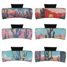 动漫风格仙人掌发爪夹 | PU 皮革波西米亚风发饰 | 时尚发夹仙人掌发爪夹适合浓密的头发 |“卡哇伊仙人掌发夹 | 艺术 PU 皮革爪 | 动漫女孩发饰”