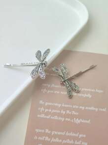 2pcs Solid Color Dragonfly Hair Clips, Cute Casual Bangs & Flyaway Hair Accessories, Suitable For Daily Use
