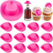 20pcs Pink Plastic Mini Western Cowboy Hats, Delicate Mini Hats, Brown Party Costumes Hats, For Pretend Play Party House Decor, Birthday Party Decor, Theme Party Supplies, Spring Trip Dessert Decor