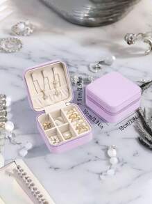 1 件迷你旅行珠宝收纳盒、珠宝盒、便携式珠宝收纳盒带镜子、多层、化妆刷和配件收纳、项链、耳环、戒指架、影响者风格