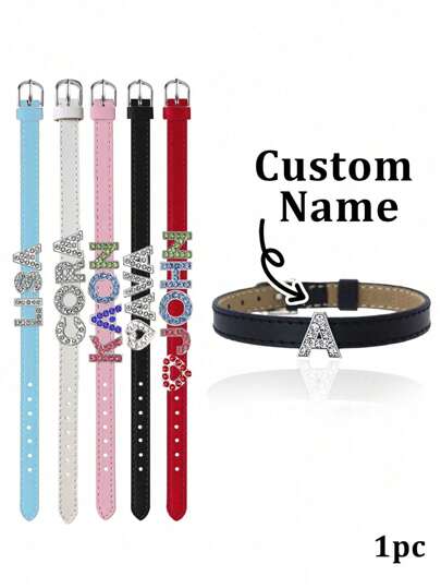 Custom Rhinestone Letter Wristbands,Personalized Leather Wristband,Customized Name Wristbands For Women,Customizable Name Bracelets,Birthday Gifts,Wedding Gifts,Stainless Steel,Sequins, Wristbands,Fashion Decorations, Valentine's Day,Mother's Day,Anniversary,Men,Women,Bridesmaids,Girlfriends,Fathers,Delicate Romance,Silver Stylish