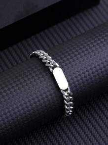 1pc Stainless Steel Fashion Cuban Link Design Men's Bracelet, Suitable For Daily Wear