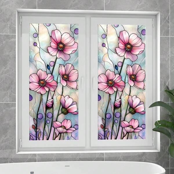 1 pieza de película estática de color para ventana con patrón geométrico pintado de colores otoñales, película adhesiva de PVC que filtra la luz para decorar puertas y ventanas, ideal para el hogar, oficina, cocina, baño, fiestas y vacaciones, con efecto de vidrio decorativo