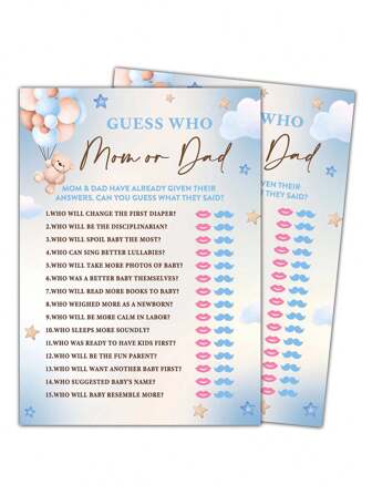 30pcs-We Can Bearly Wait Who Mom Or Dad Game Cards, Gender Reveal Party Supplies Favors Baby Shower Decorations (5"X7")