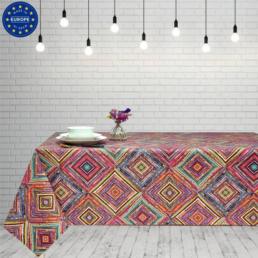 1 Pieza,Mantel de tela antimanchas, Rectangular, Fácil de limpiar, Lavable, Impermeable, Ideal para interior y exterior,Modernos, Rejilla de diamante,Multicolo,DAE63 MixtureI - Multicolor - Ver 1