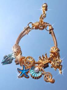 سوار الشرفة المستوحى من أعماق البحر الأزرق بقلادة نجم البحر والصدف، سوار الشرفة بالطراز البوهيمي الأنيق، سوار الشرفة أرض الأحلام السحرية ، قطعة واحدة - الأزرق - مشاهدة 12