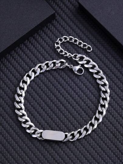1pc Stainless Steel Fashion Cuban Link Design Men's Bracelet, Suitable For Daily Wear