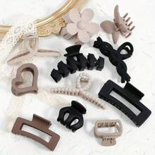 11pcs/Set Women's Black Coffee Khaki Grip Clip Set Combination High-End Feeling, Half Hair Tie At The Back Of The Head, Elegant, Versatile Hair Claw Suitable For Daily Decoration, Commuting, Outdoor Leisure, Dating Use