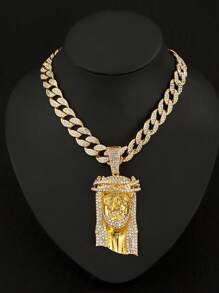 Bling Bling Rhinestone Jesus Pendant With 15mm Miami Cuban Link Chain, Hip Hop Jewelry Gift - Jesus Pendant Necklace - View 15