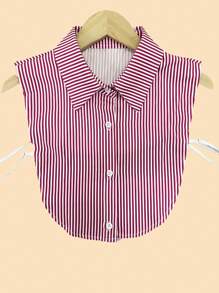 1 件女式条纹立领衬衫，可拆卸领子，适合日常穿着