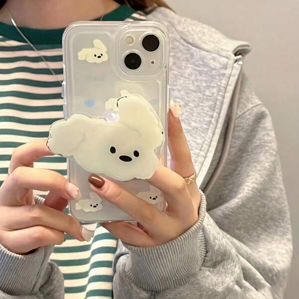 1pc Cute Puppy Shape Adjustable Foldable Phone Holder, Versatile Expandable Stick-On Mobile Phone Stand, Suitable For Smartphones Compatible With IPhone, Android Phone, Gift For Birthday, Family, Friends Push-Pull Phone Grip, Phone Accessories