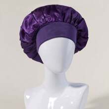 1pc Solid Color Wide Brim Satin Sleep Cap, Fashionable Hair Care Hat For Women Boy Valentine Heart Women's Valentine