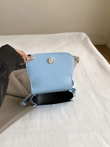 Bolso bandolera de medio círculo minimalista de material de PU de unicolor, bolso de hombro cruzado de estilo para mujer