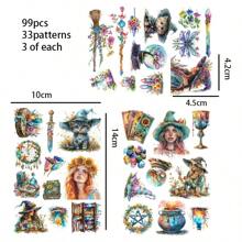 JAI IMAN 96-99pc Stickers Magic Theme With Colorful Magic Herb, Love Potion Plant, Florals, Jars, Ocean Crystals Patterns, For Junk Journal Supplies, Album Journal Sticker Stationery, Paper DIY Craft Kits, Suitable For Gift Wrapping Decor,Scrapbooking, Explosion Gift Box, Junkjournal, Greeting Cards, Bottle Stickers
