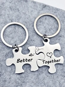 Set de 2 llaveros de pareja de acero inoxidable con frase grabada "Better Together" para mujer y hombre, regalo para novia, novio, esposa, esposo, cumpleaños, San Valentín, Navidad, accesorios para coche, bolso, escuela, gótico, Y2K, Halloween, Día del Maestro