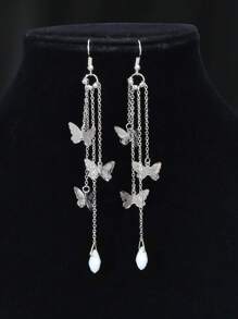 3pcs New Arrival Silver Star Butterfly Charm Necklace Long Chain Tassel Butterfly Earrings Dinner Jewelry Set